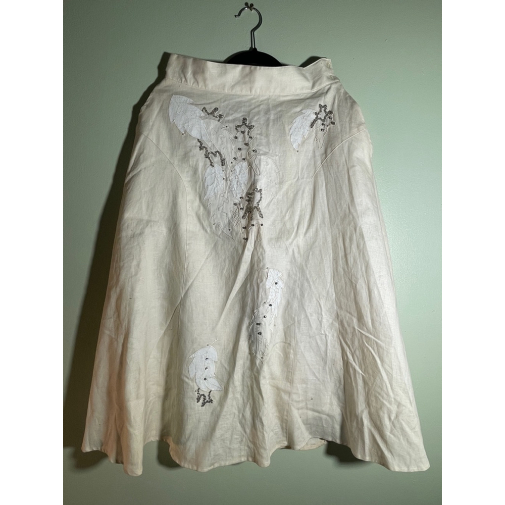 Vintage EREZ 100% Linen with details of real snake skin white Skirt Size 12